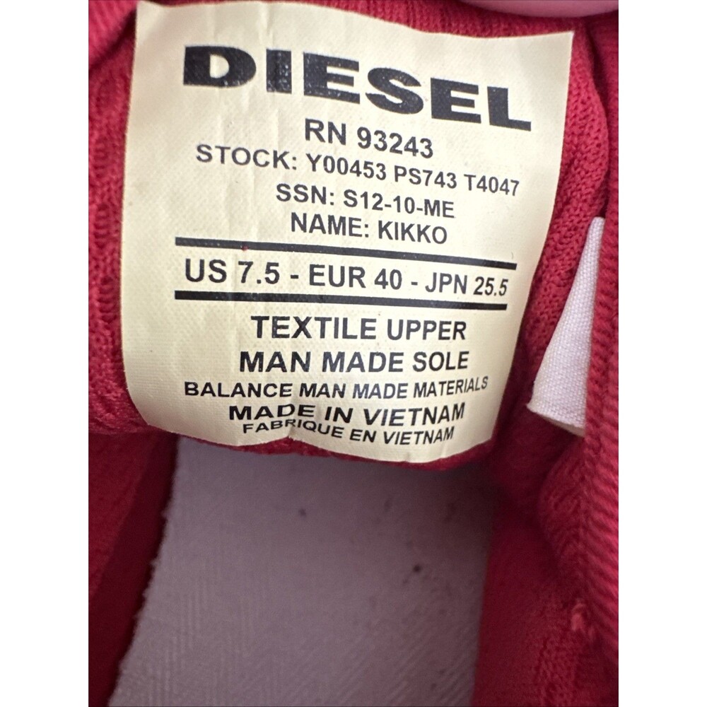 Diesel Sneakers Red Mesh Low Top Lace-Ups Logo Rubber Bottom With Map Size 7.5 - Picture 10 of 16